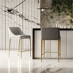 Pemberly Row Contemporary Grey Counter Stool with Antique Brass Legs