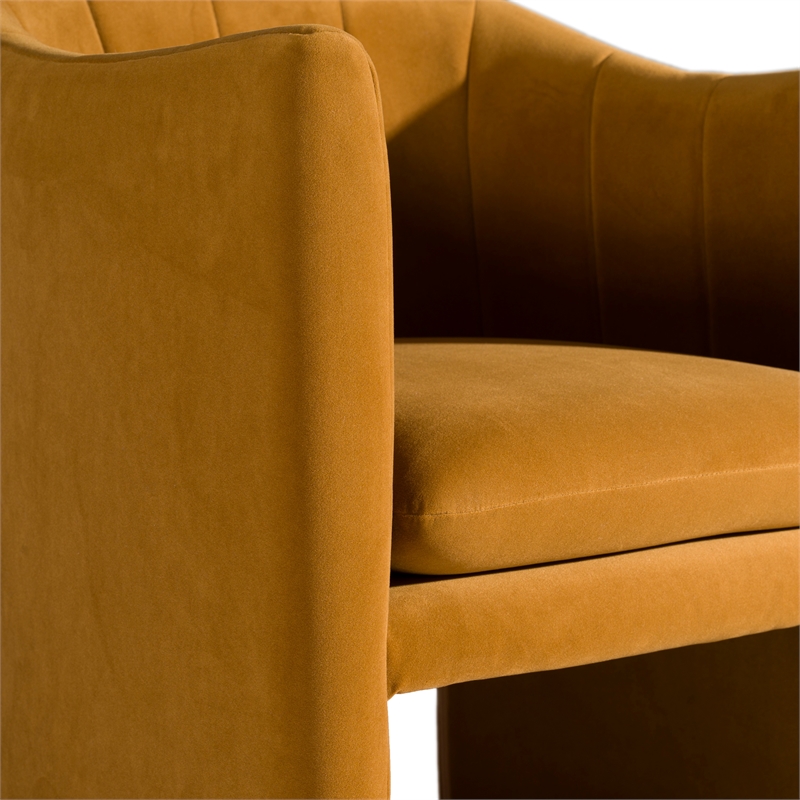 Pemberly Row Modern Burnt Orange Fabric Dining Chair with Cast Iron Legs