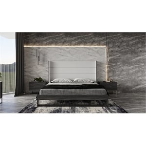 Pemberly Row Heloise Contemporary Vegan Leather King Bed in White and Grey