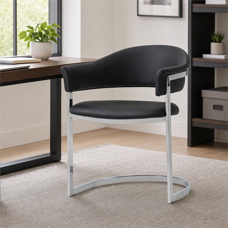 Pemberly Row Black Dining Chair with Steel Base and Faux Leather Seat