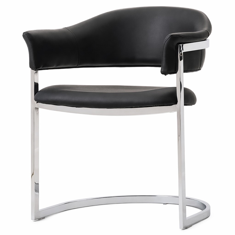 Pemberly Row Black Dining Chair with Steel Base and Faux Leather Seat