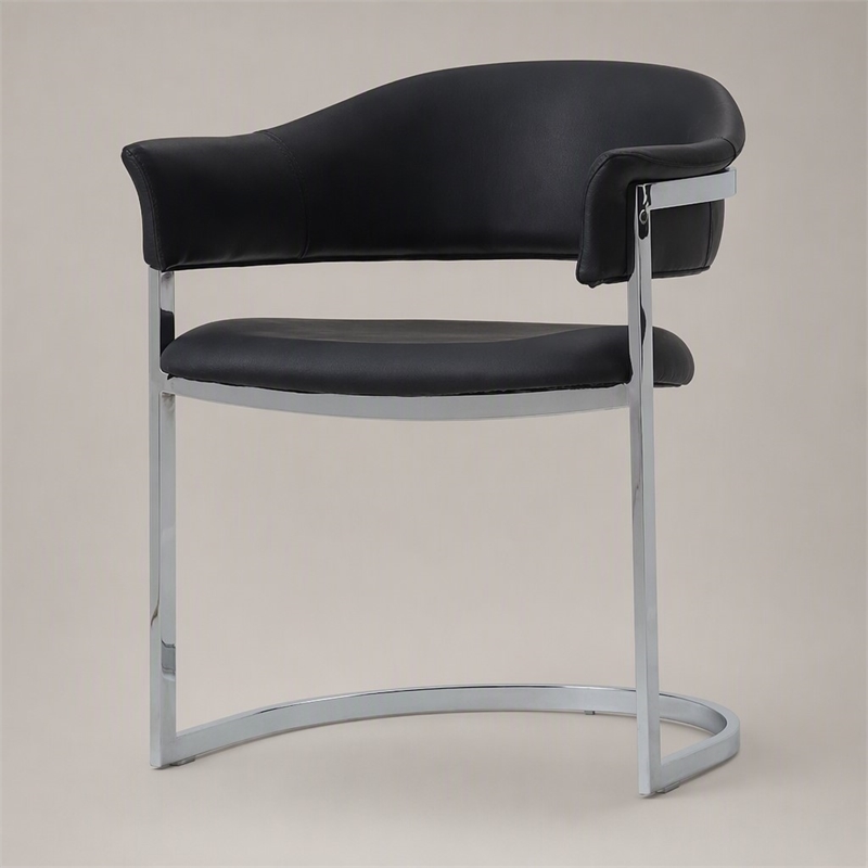 Pemberly Row Black Dining Chair with Steel Base and Faux Leather Seat