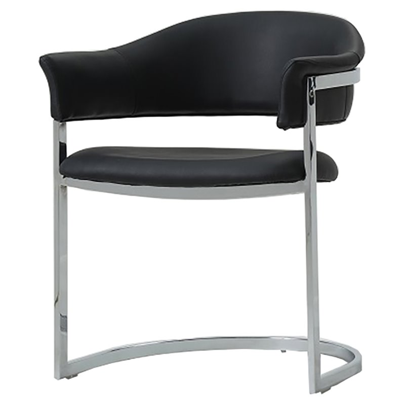 Pemberly Row Black Dining Chair with Steel Base and Faux Leather Seat