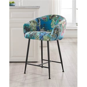Pemberly Row Modern Blue Velvet Counter Stool with Metal Frame