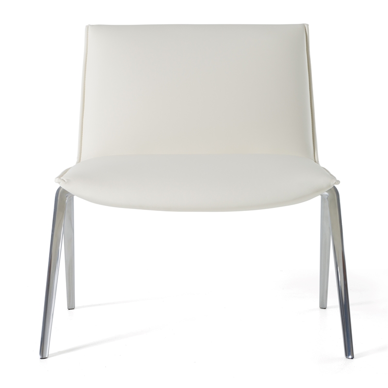 Pemberly Row Modern White Vegan Leather Accent Chair with Stainless Steel Legs