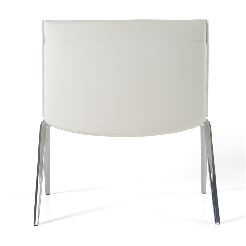 Pemberly Row Modern White Vegan Leather Accent Chair with Stainless Steel Legs