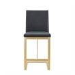 Pemberly Row Modern Dark Grey Vegan Leather Counter Stool with Brass Legs