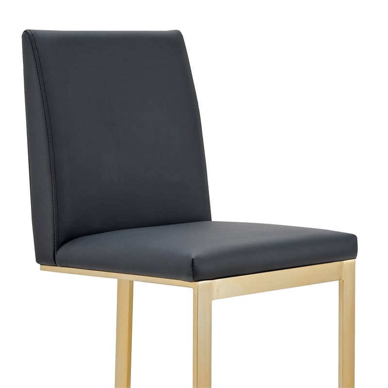 Pemberly Row Modern Dark Grey Vegan Leather Counter Stool with Brass Legs
