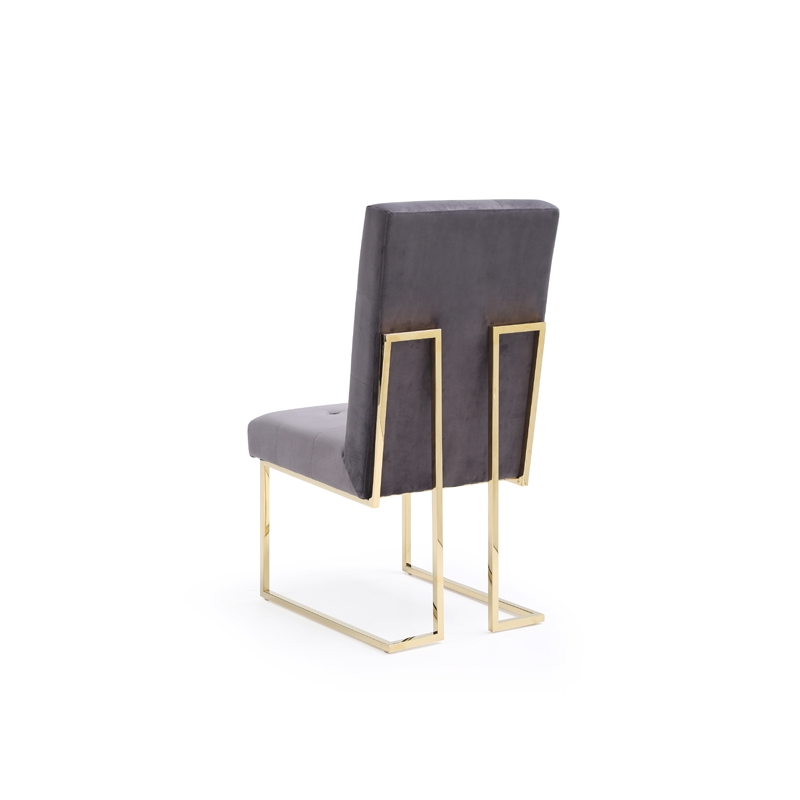 Pemberly Row Grey Tufted Fabric Dining Chairs with Gold Legs (Set of 2)
