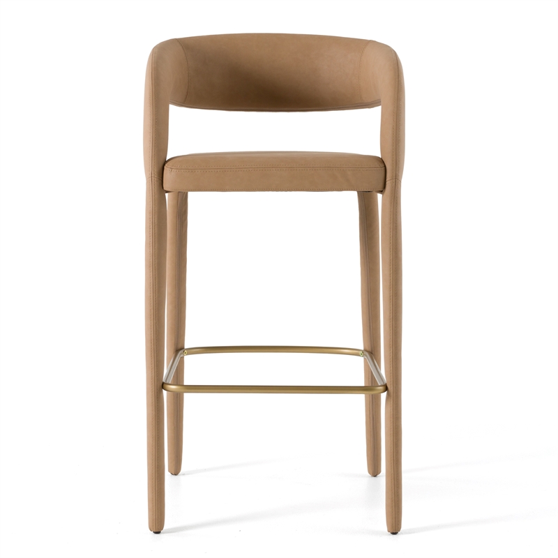 Pemberly Row Modern Tan Bar Chair with Leatherette Upholstery and Footrest