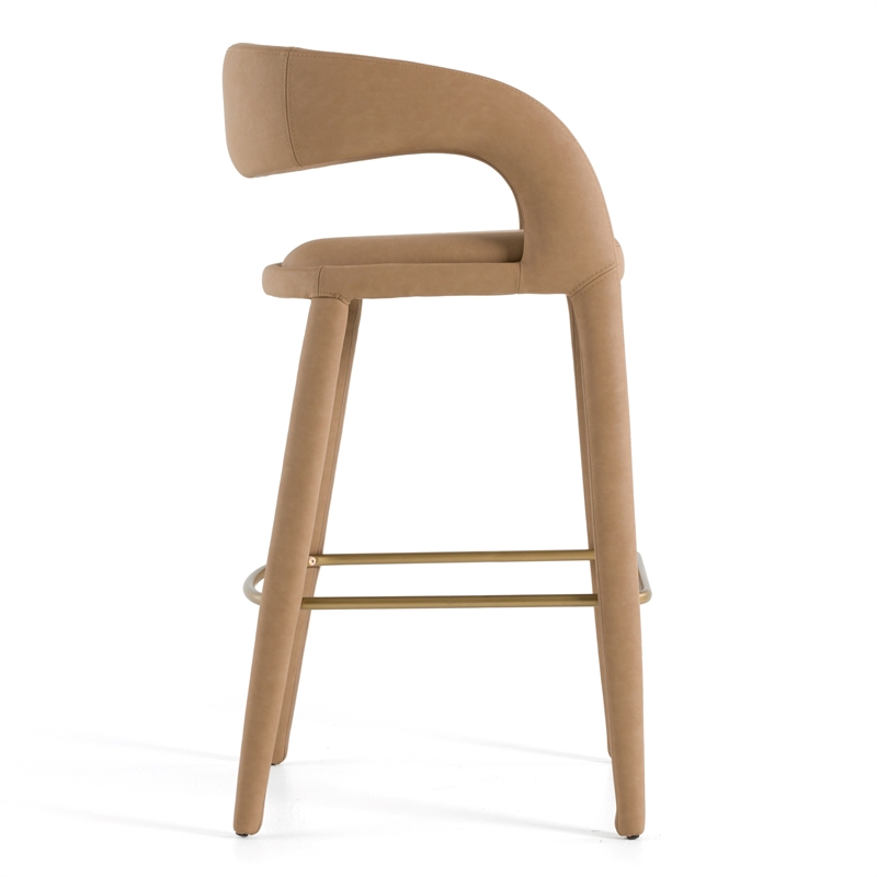 Pemberly Row Modern Tan Bar Chair with Leatherette Upholstery and Footrest
