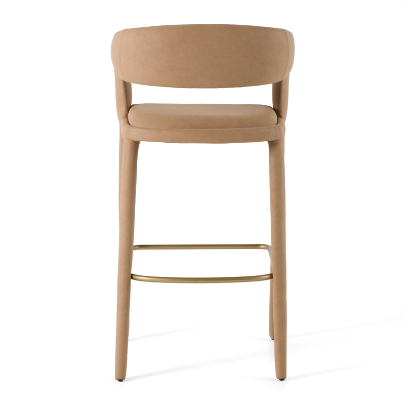 Pemberly Row Modern Tan Bar Chair with Leatherette Upholstery and Footrest
