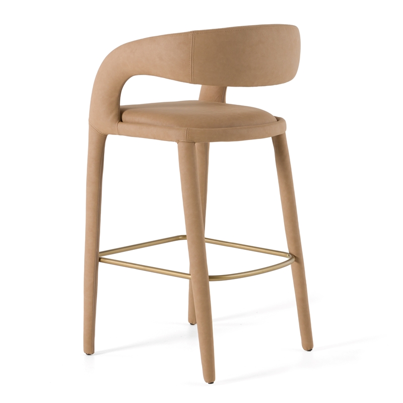 Pemberly Row Modern Tan Bar Chair with Leatherette Upholstery and Footrest