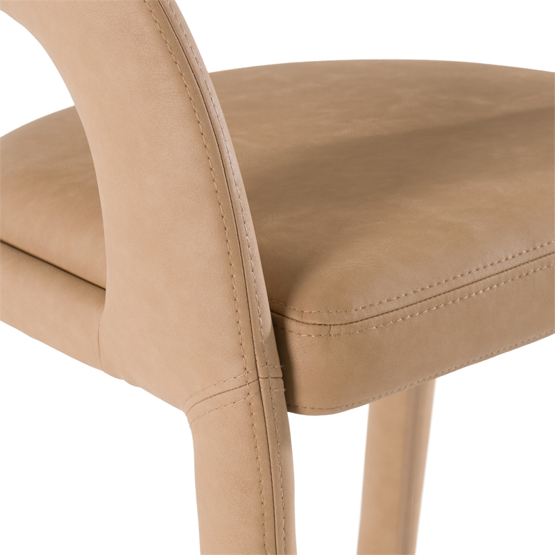 Pemberly Row Modern Tan Bar Chair with Leatherette Upholstery and Footrest