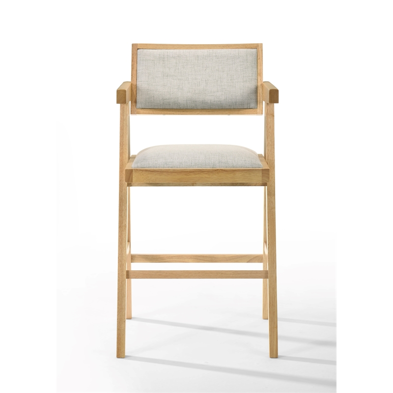 Pemberly Row Modern Beige Counter Stool Set of 2 in Rubberwood Natural Finish