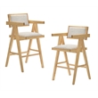 Pemberly Row Modern Beige Counter Stool Set of 2 in Rubberwood Natural Finish
