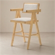 Pemberly Row Modern Beige Counter Stool Set of 2 in Rubberwood Natural Finish