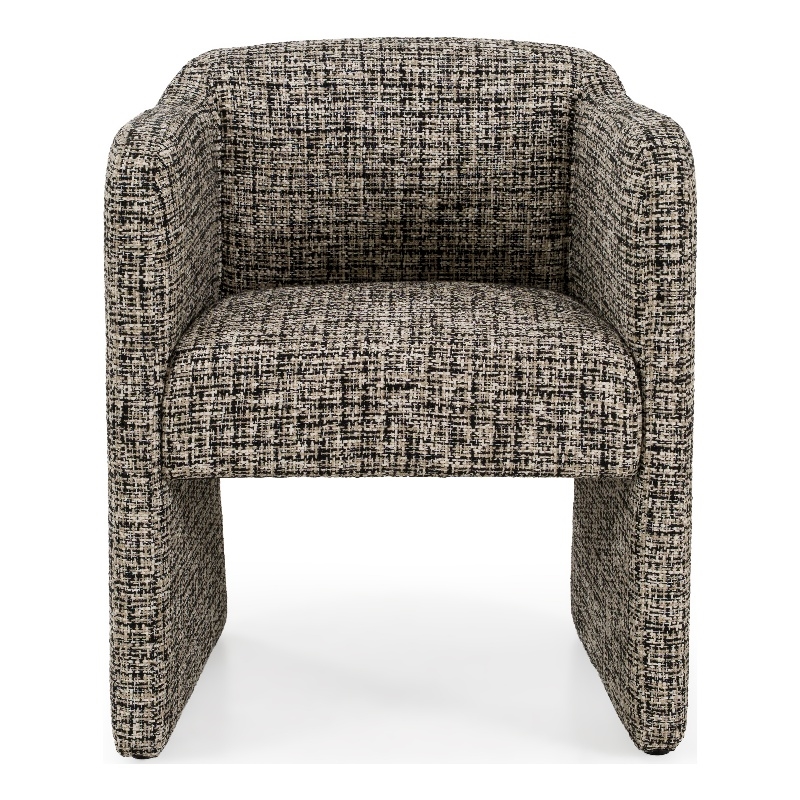 Pemberly Row Modern Beige and Black Fabric Upholstered Dining Arm Chair