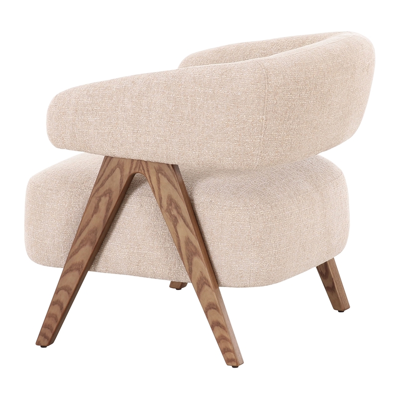 Pemberly Row Mid-Century Modern Beige Fabric Accent Chair with Ash Legs