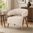 Pemberly Row Mid-Century Modern Beige Fabric Accent Chair with Ash Legs