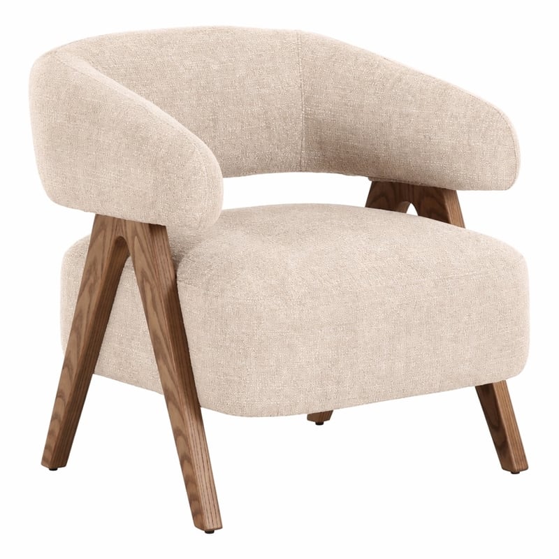 Pemberly Row Mid-Century Modern Beige Fabric Accent Chair with Ash Legs