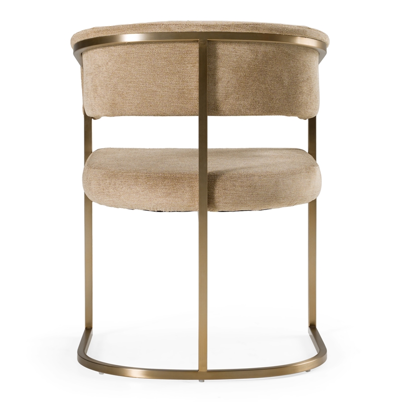 Pemberly Row Modern Dining Chair in Brown Fabric and Antique Brass