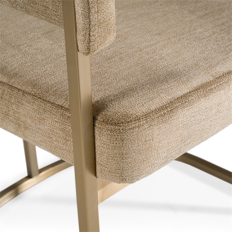 Pemberly Row Modern Dining Chair in Brown Fabric and Antique Brass