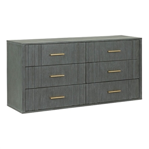 Pemberly Row Contemporary Dark Gray Acacia Wood Dresser with Brass Handles