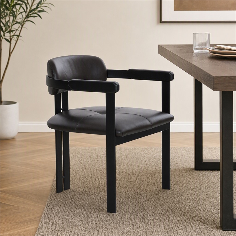 Pemberly Row Modern Dark Brown Leather Dining Chair with Foam Seat