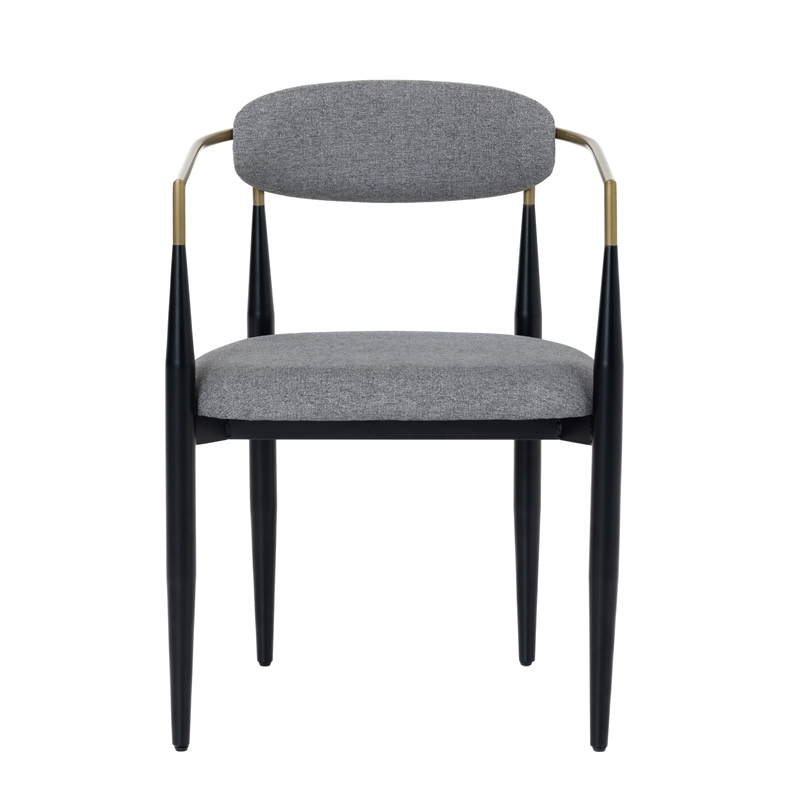 Pemberly Row Mid-Century Modern Grey Fabric Dining Armchair with Gold Arms