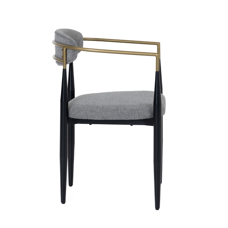Pemberly Row Mid-Century Modern Grey Fabric Dining Armchair with Gold Arms