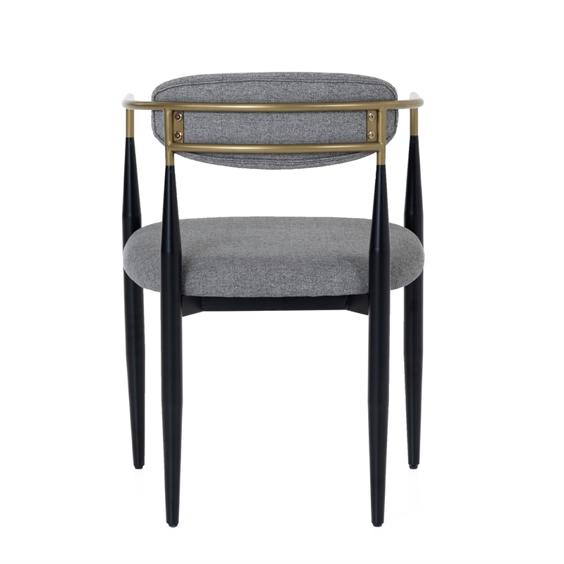 Pemberly Row Mid-Century Modern Grey Fabric Dining Armchair with Gold Arms