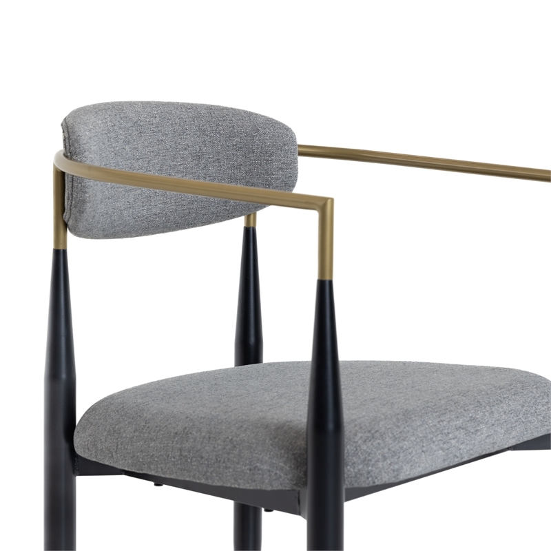 Pemberly Row Mid-Century Modern Grey Fabric Dining Armchair with Gold Arms