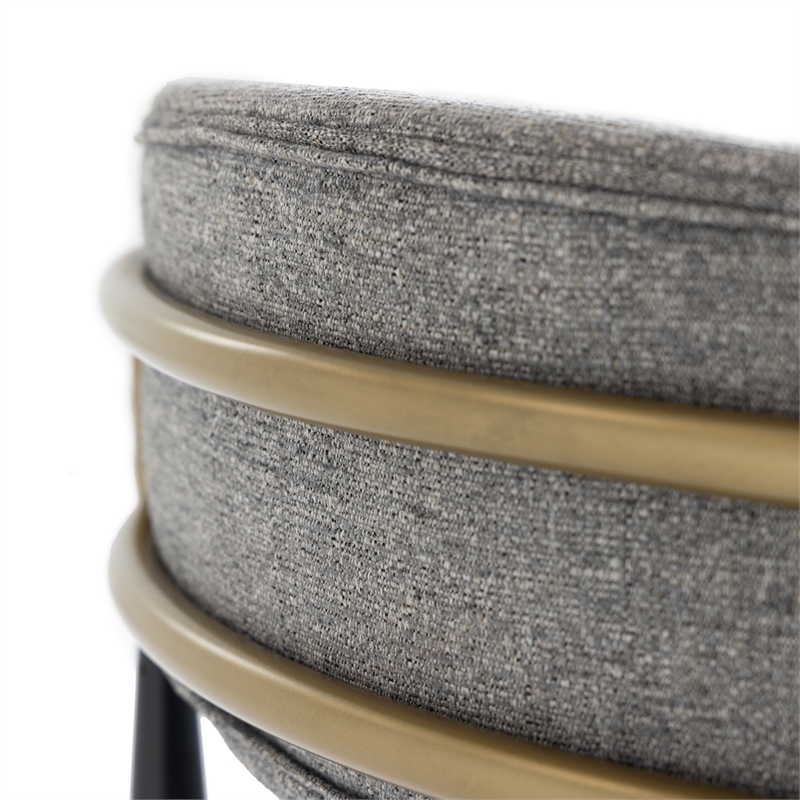 Pemberly Row Mid-Century Modern Grey Fabric Dining Armchair with Gold Arms