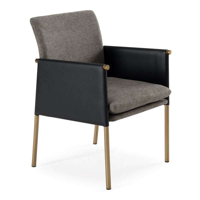 Pemberly Row Modern Dining Chair with Grey Fabric and Brass Legs