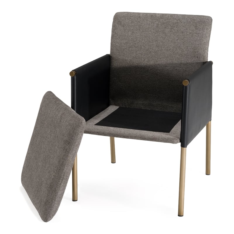 Pemberly Row Modern Dining Chair with Grey Fabric and Brass Legs