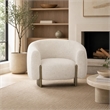 Pemberly Row Antique Brass Accent Chair in Beige Fabric with Round Arms