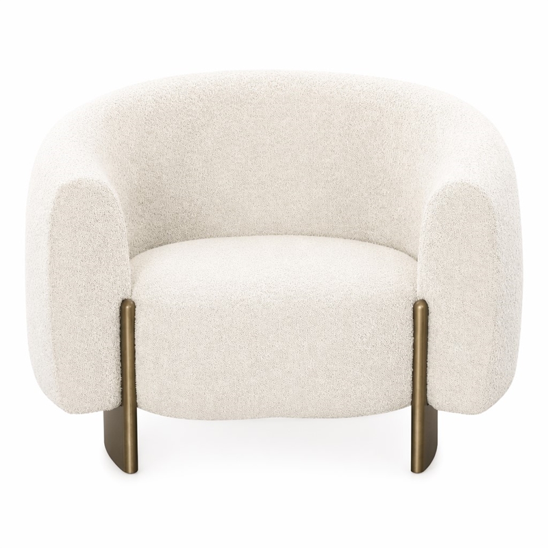 Pemberly Row Antique Brass Accent Chair in Beige Fabric with Round Arms