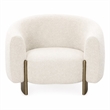 Pemberly Row Antique Brass Accent Chair in Beige Fabric with Round Arms