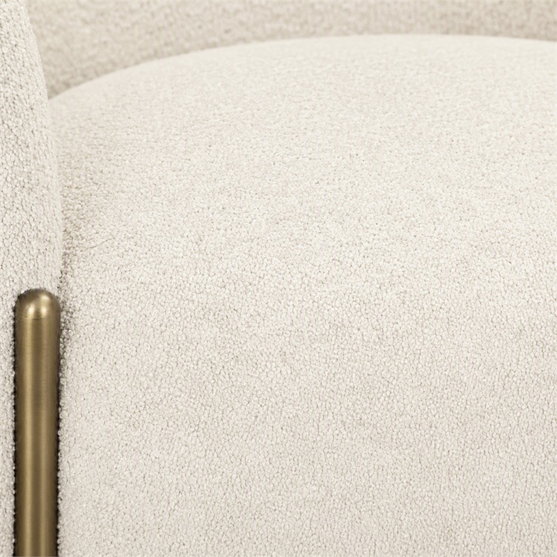 Pemberly Row Antique Brass Accent Chair in Beige Fabric with Round Arms