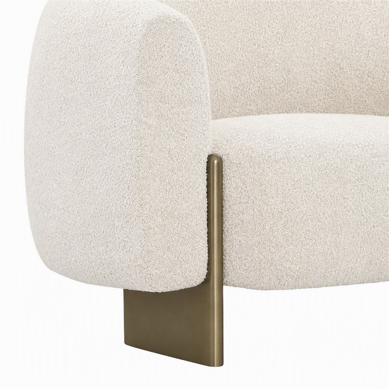 Pemberly Row Antique Brass Accent Chair in Beige Fabric with Round Arms