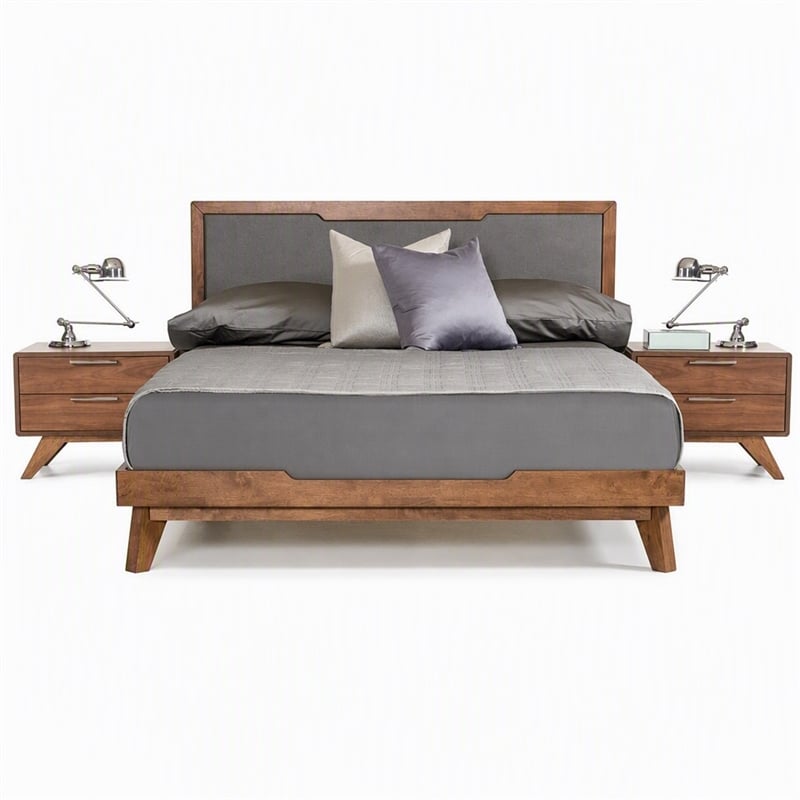 Pemberly Row Modern Fabric & Wood Queen Bed in Gray Walnut Finish