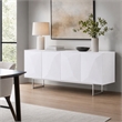 Pemberly Row Modern 4-Door MDF Wood Buffet in White with Glass Shelves