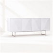 Pemberly Row Modern 4-Door MDF Wood Buffet in White with Glass Shelves