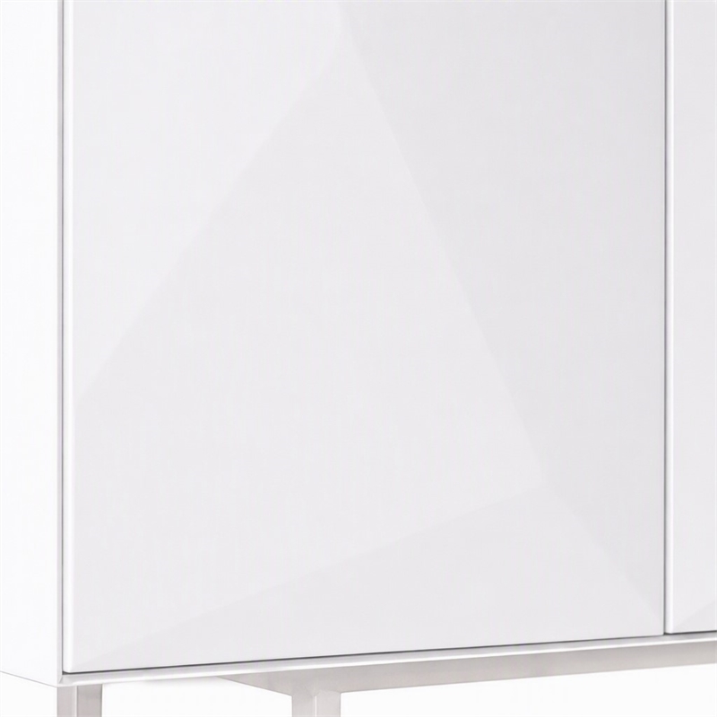 Pemberly Row Modern 4-Door MDF Wood Buffet in White with Glass Shelves