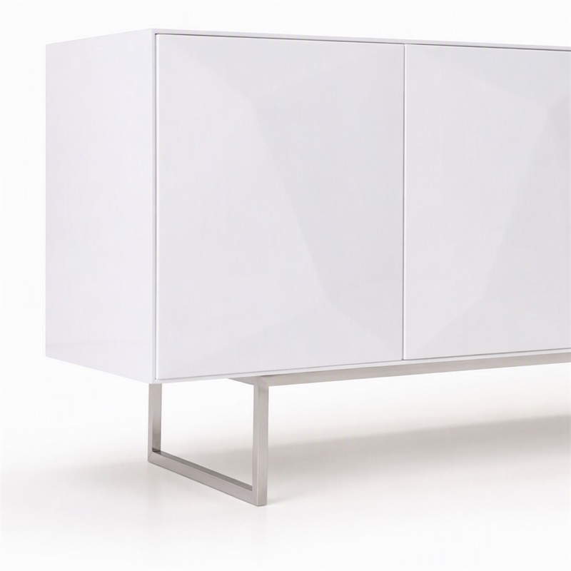 Pemberly Row Modern 4-Door MDF Wood Buffet in White with Glass Shelves