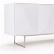 Pemberly Row Modern 4-Door MDF Wood Buffet in White with Glass Shelves