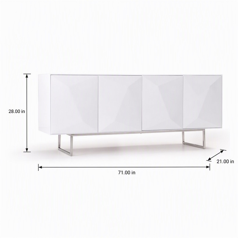 Pemberly Row Modern 4-Door MDF Wood Buffet in White with Glass Shelves