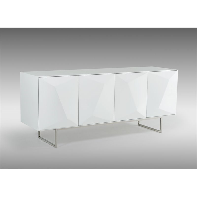 Pemberly Row Modern 4-Door MDF Wood Buffet in White with Glass Shelves
