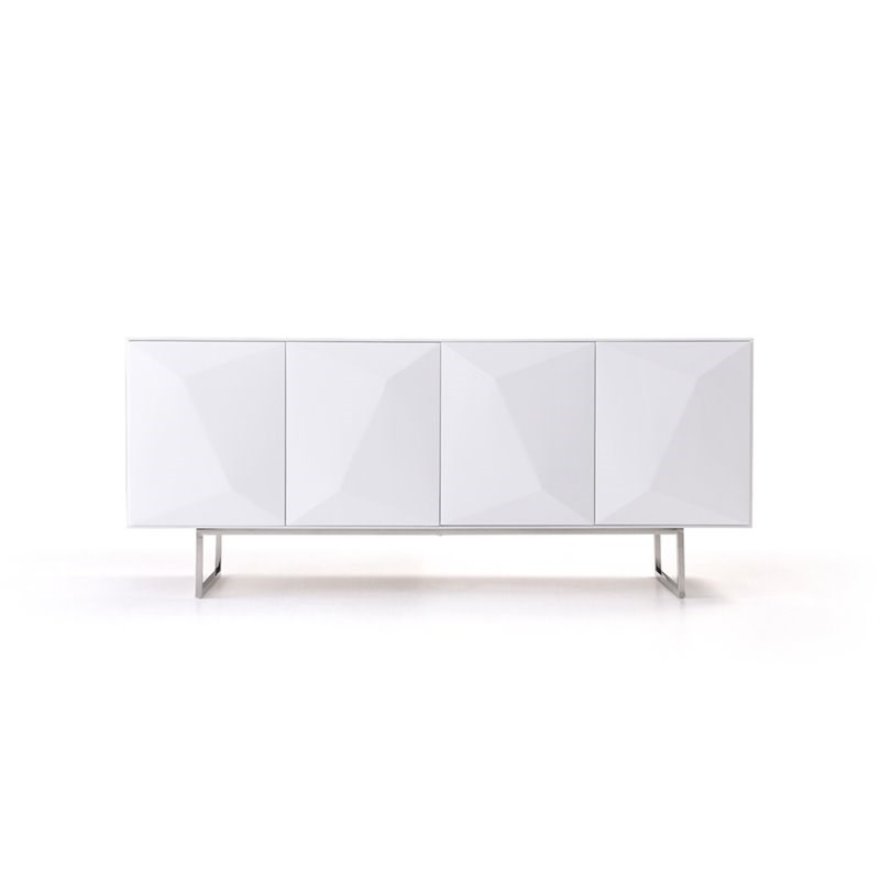 Pemberly Row Modern 4-Door MDF Wood Buffet in White with Glass Shelves
